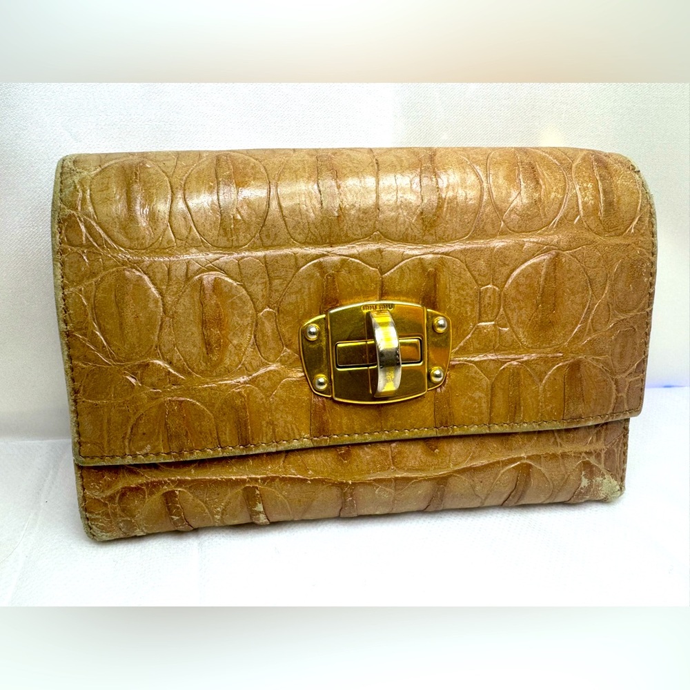 Miu Miu Wallet Zip Pocket Turn Lock RARE Vintage Miu Miu Crocodile Embossed - Picture 2 of 15